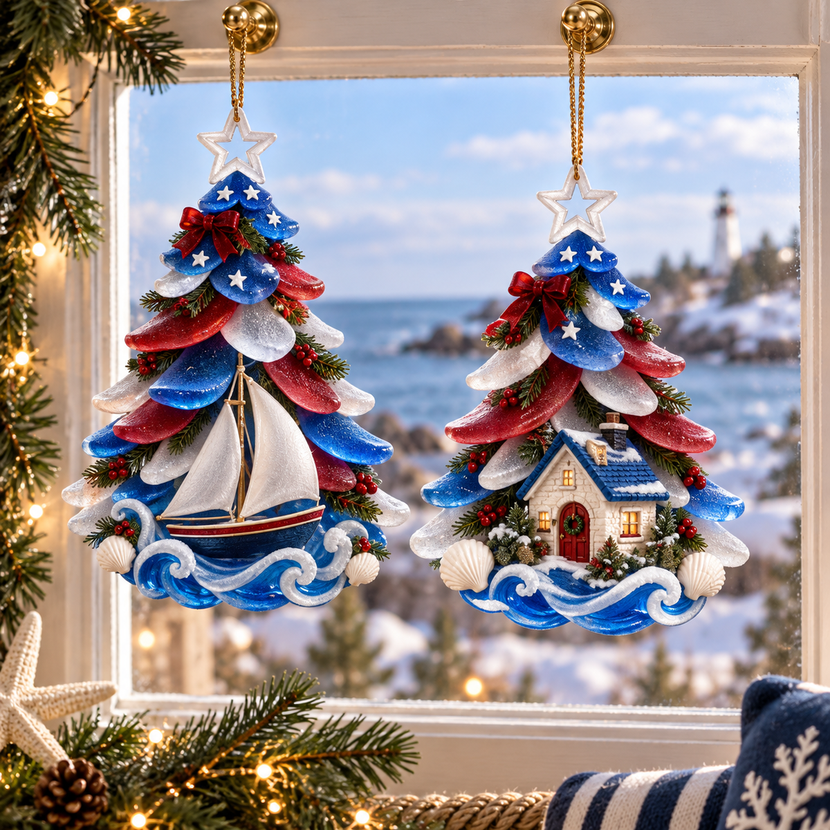 2026 Patriotic Coastal Christmas Tree Ornaments – Seaside Keepsake Designs in Red, White & Blue