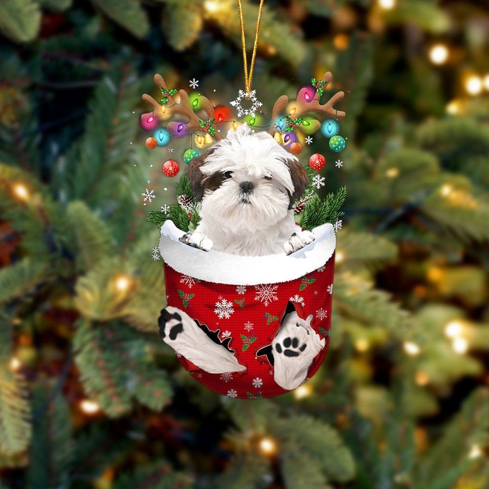 WHITE Shih Tzu In Snow Pocket Ornament