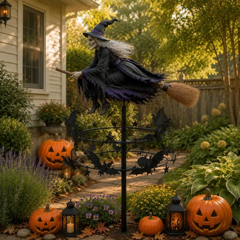 🧙♀️ Enchanted Witch Garden Wind Spinner – Where Witches Fly and Bats Dance