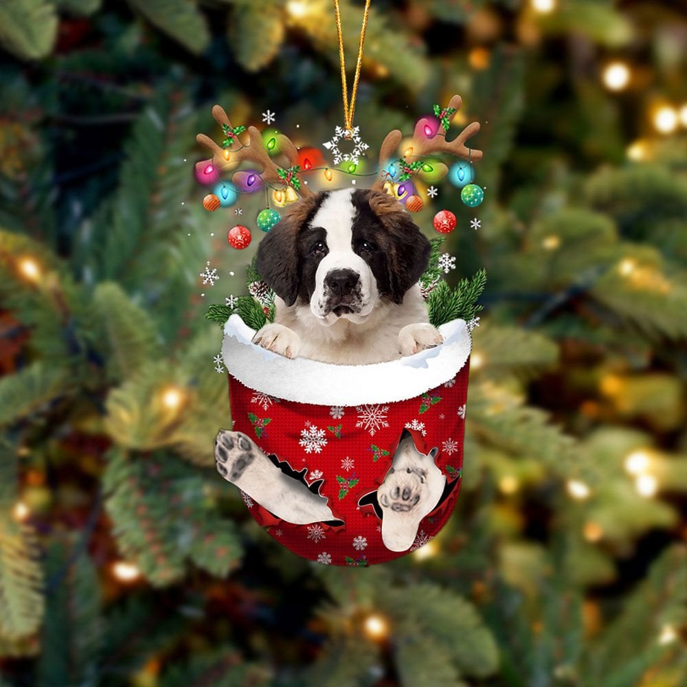 Saint Bernard In Snow Pocket Ornament