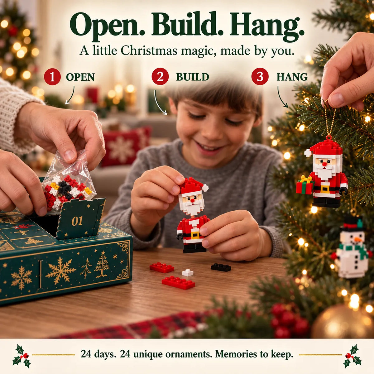 ⏳ Last Day 49% OFF – 🎄24-Day Mini Christmas Brick Ornament Advent Calendar | 24 Unique Buildable Holiday Ornaments to Create. Hang & Keep 🧱