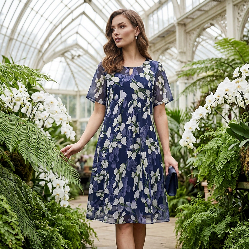 ✨ Women's A-Line Floral Dress — Double-Layer Chiffon, Elegant Print, Knee-Length Cut 👗
