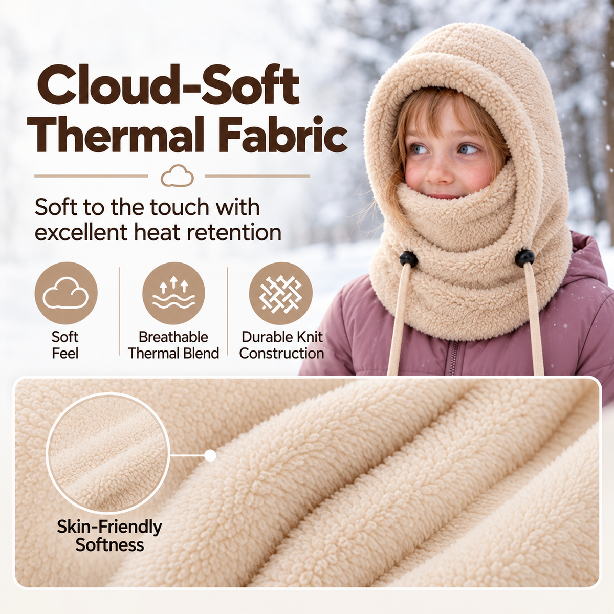 🔥 49% OFF – 3-in-1 Kids' Winter Hood – Soft Fleece Hat, Face Cover & Neck Warmer❄️🧣