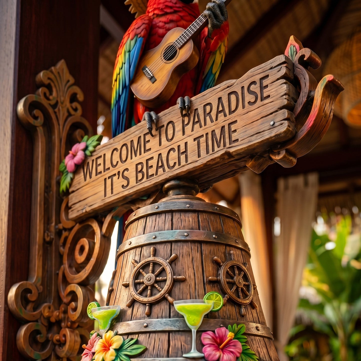 🔥Last Day 49% OFF Sola🔥-🐠 "Parrot Head Paradise Welcome to Paradise" Tropical Wall Bell