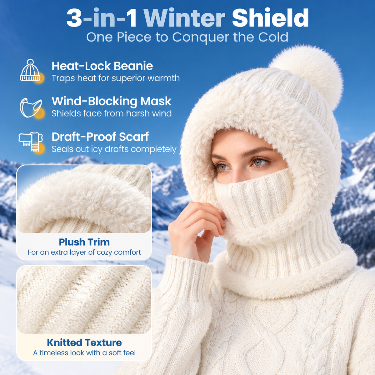 🎁49% OFF! 🥶 ❤️ 3-in-1 Women's Knitted Winter Hood with Soft Fleece Lining 🧣
