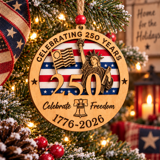 Celebrate Freedom 250th Anniversary Christmas Ornament –  Layered Wooden Patriotic Keepsake, 1776–2026