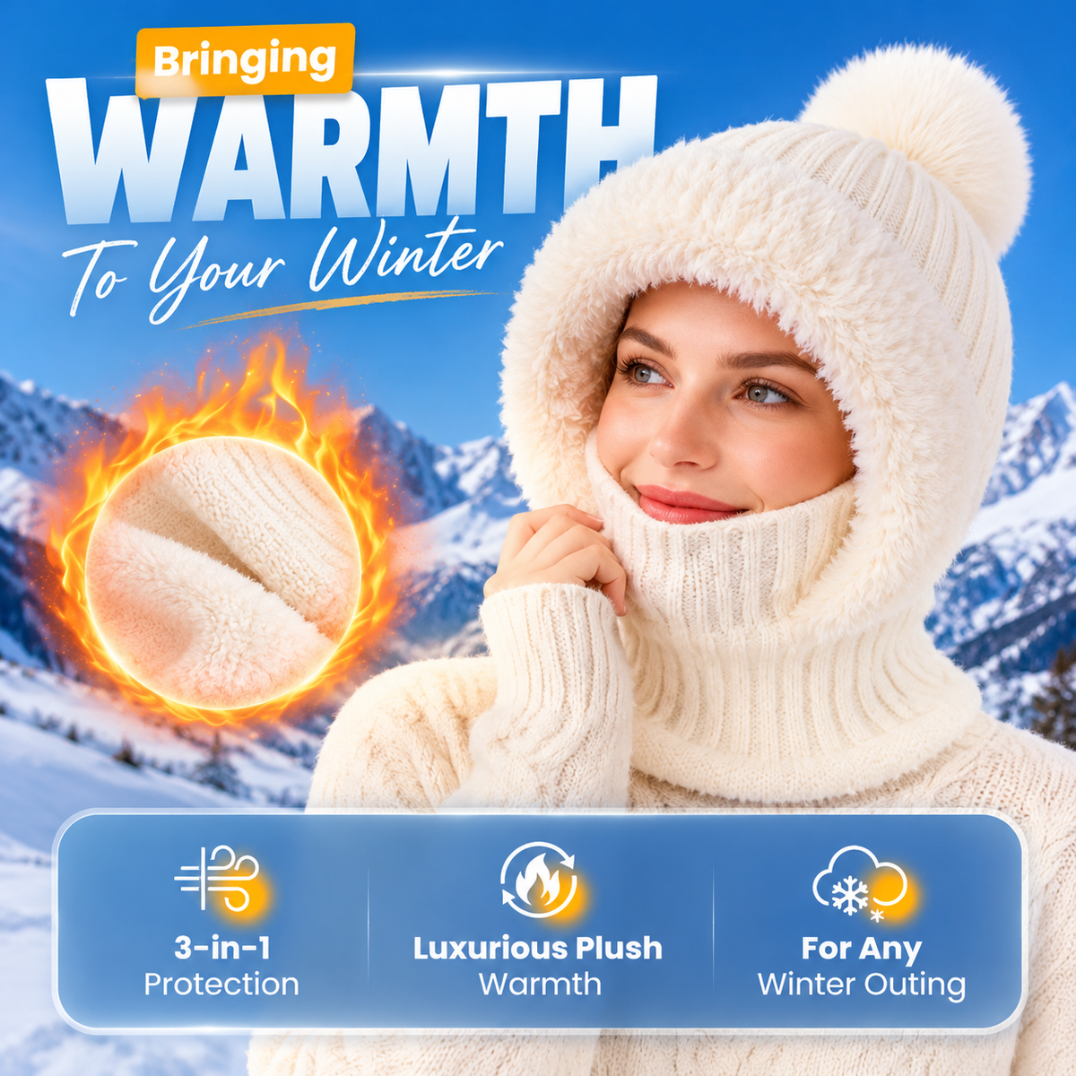 🎁49% OFF! 🥶 ❤️ 3-in-1 Women's Knitted Winter Hood with Soft Fleece Lining 🧣
