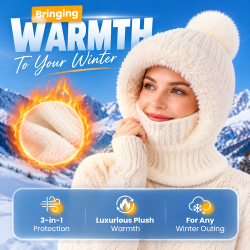 🎁49% OFF! 🥶 ❤️ 3-in-1 Women's Knitted Winter Hood with Soft Fleece Lining 🧣