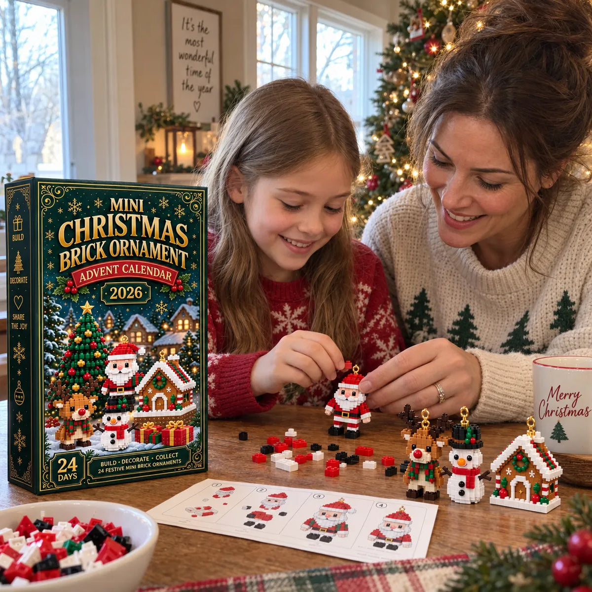 ⏳ Last Day 49% OFF – 🎄24-Day Mini Christmas Brick Ornament Advent Calendar | 24 Unique Buildable Holiday Ornaments to Create. Hang & Keep 🧱