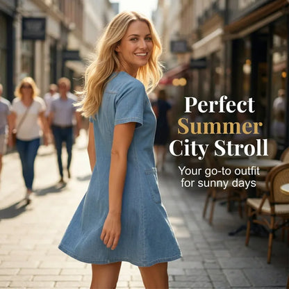 🔥 49% OFF🔥⏰Women's Short Sleeve V-Neck Denim Dress