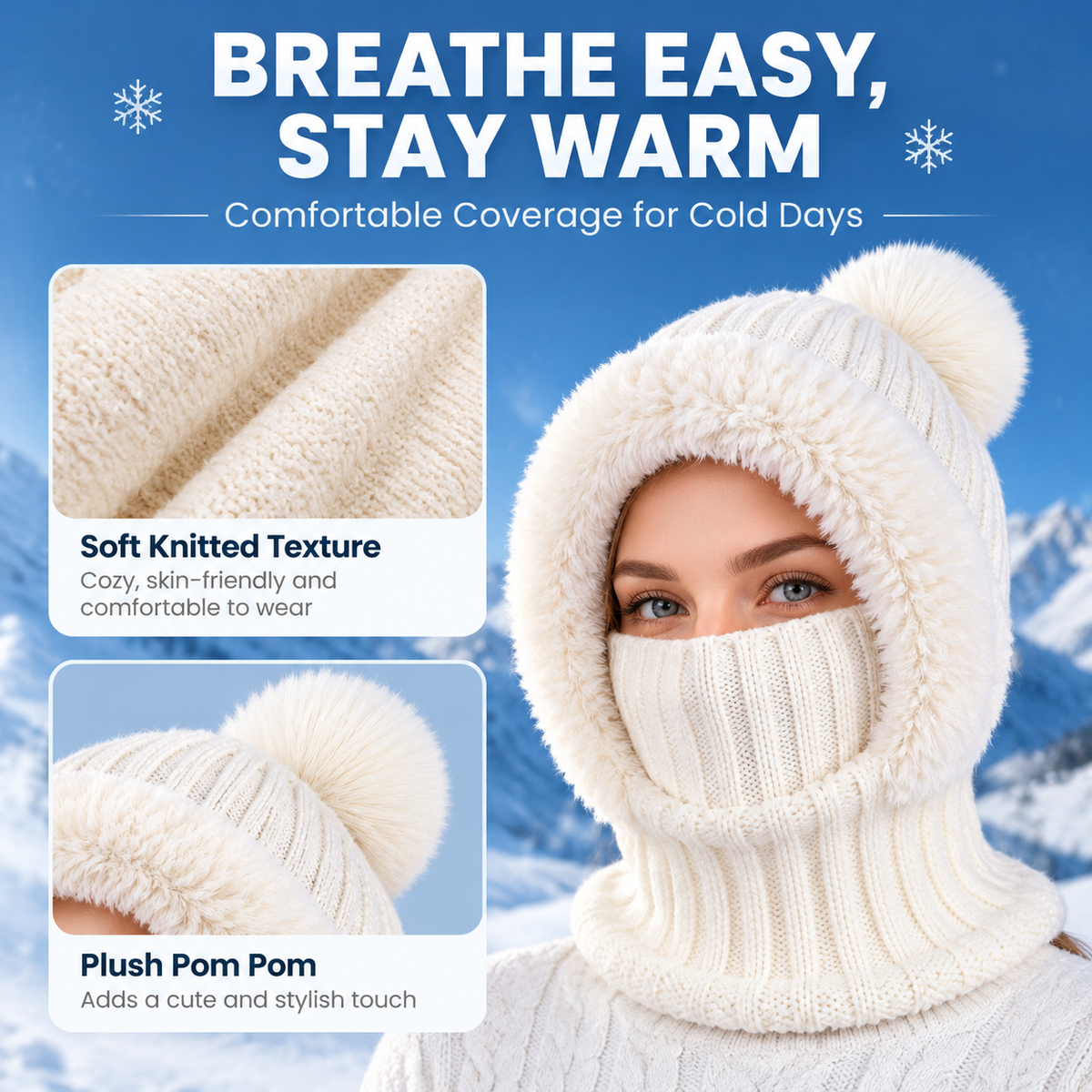 🎁49% OFF! 🥶 ❤️ 3-in-1 Women's Knitted Winter Hood with Soft Fleece Lining 🧣