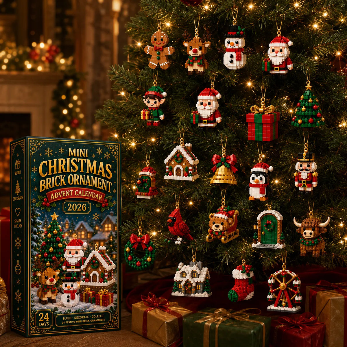 ⏳ Last Day 49% OFF – 🎄24-Day Mini Christmas Brick Ornament Advent Calendar | 24 Unique Buildable Holiday Ornaments to Create. Hang & Keep 🧱
