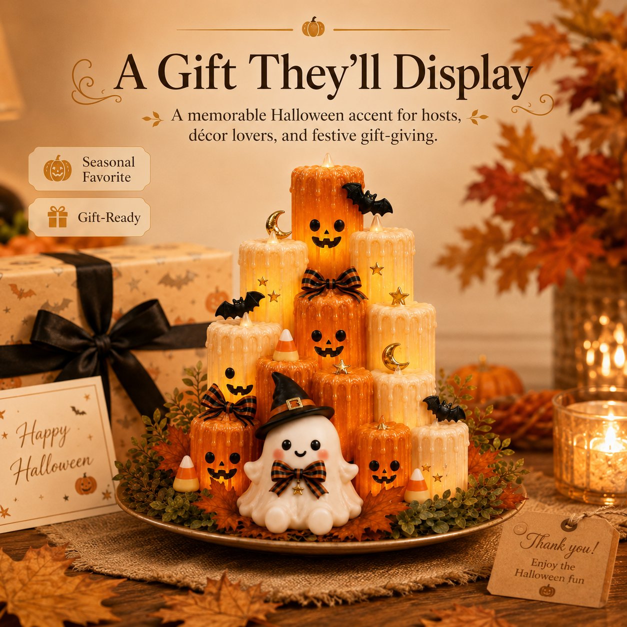 🔥 50% Off — Halloween Pumpkin Candle Holder (with Ghost Decoration) — High Quality 🎃👻
