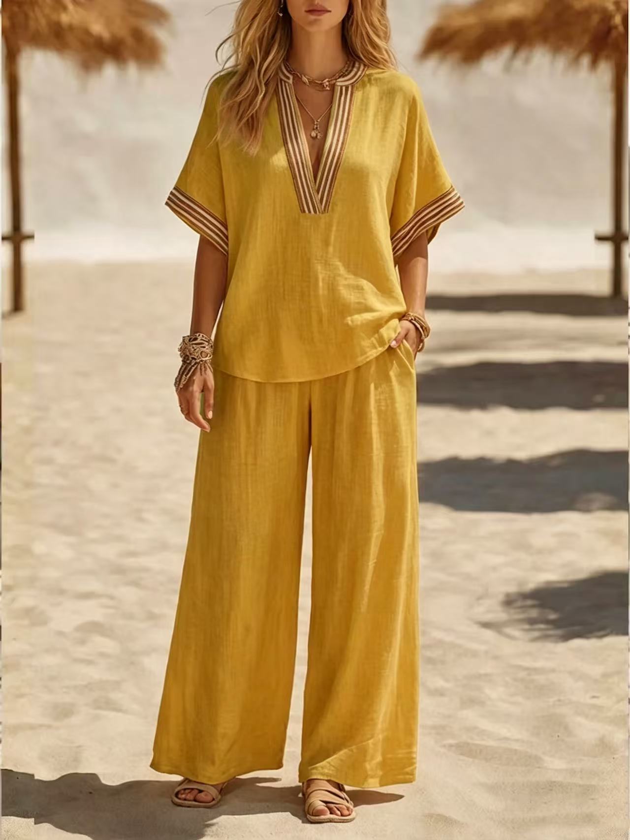 🔥Casual Linen And Cotton Two-piece Set