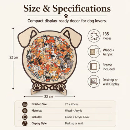 🎨 Artistic Wooden Dog Puzzle with Display Frame, Unique Shaped Jigsaw Puzzle for Adults Stress Relief Home Decor Creative Gift