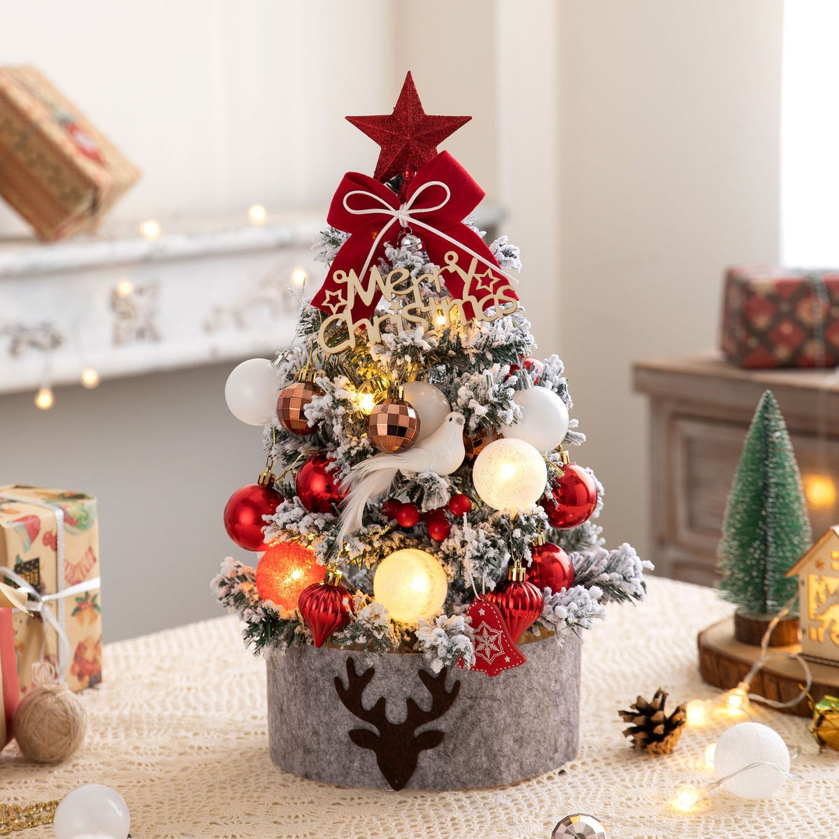 Flocked Pink Mini Christmas Tree Set (Free Shipping for Two Pieces)