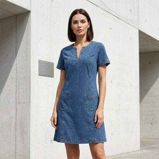 🔥 49% OFF🔥⏰Women's Short Sleeve V-Neck Denim Dress