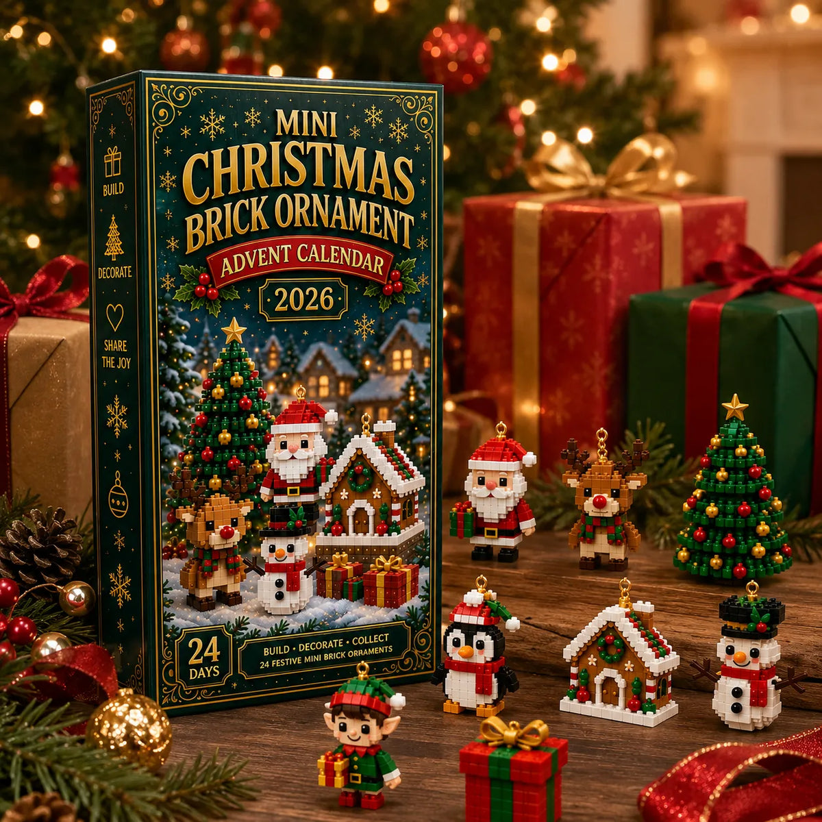 ⏳ Last Day 49% OFF – 🎄24-Day Mini Christmas Brick Ornament Advent Calendar | 24 Unique Buildable Holiday Ornaments to Create. Hang & Keep 🧱