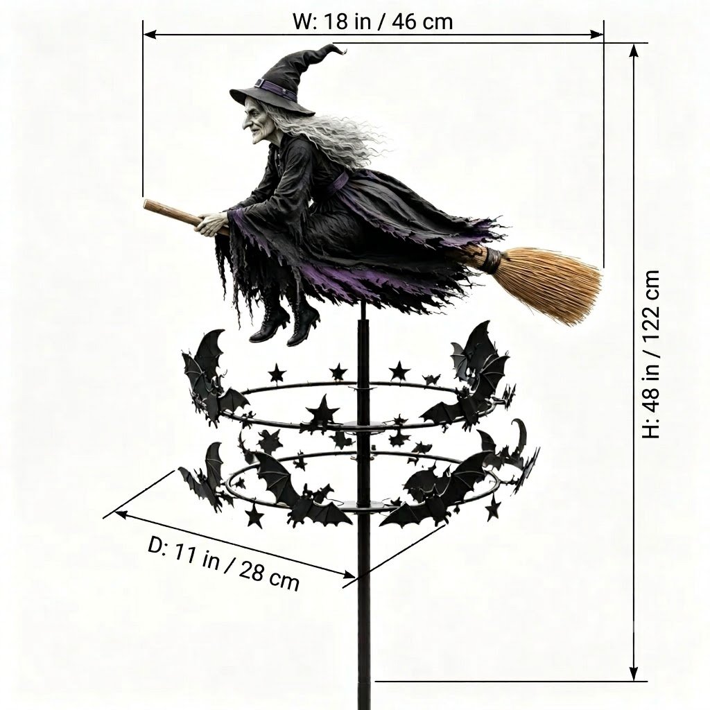 🧙‍♀️ Enchanted Witch Garden Wind Spinner – Where Witches Fly and Bats Dance
