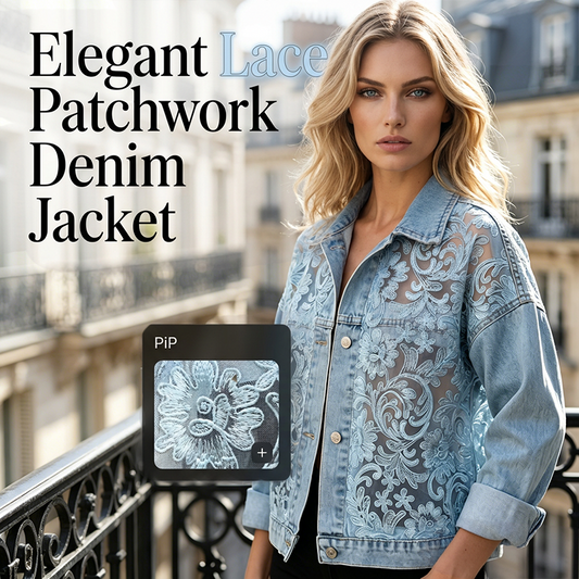 🎁Women's Loose Floral Lace Patchwork Denim Jacket✨