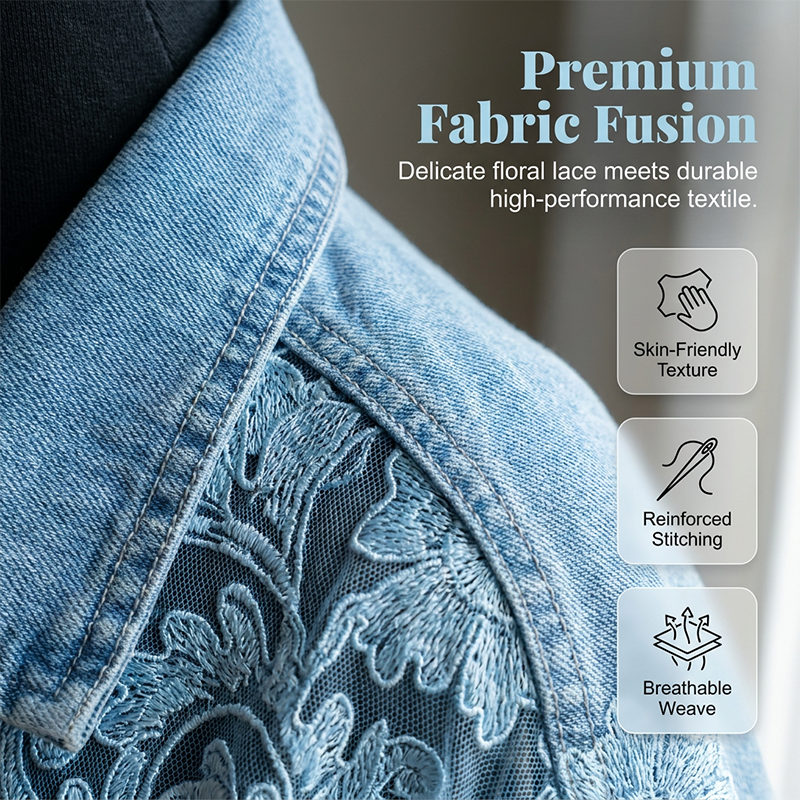🎁Women's Loose Floral Lace Patchwork Denim Jacket✨