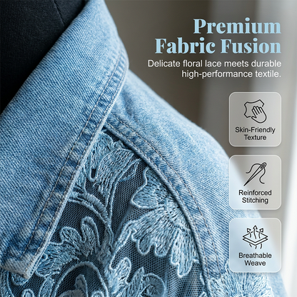 🎁Women's Loose Floral Lace Patchwork Denim Jacket✨