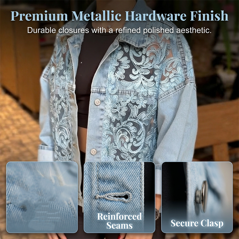 🎁Women's Loose Floral Lace Patchwork Denim Jacket✨